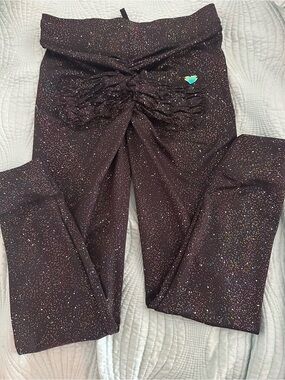 Cute Booty Lounge Black Glitter Ruched-Back Leggings